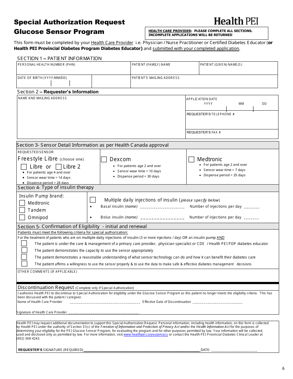 Initial Family Contribution Assessment and Release of Information - Pei Glucose Sensor Program - Prince Edward Island, Canada, Page 6