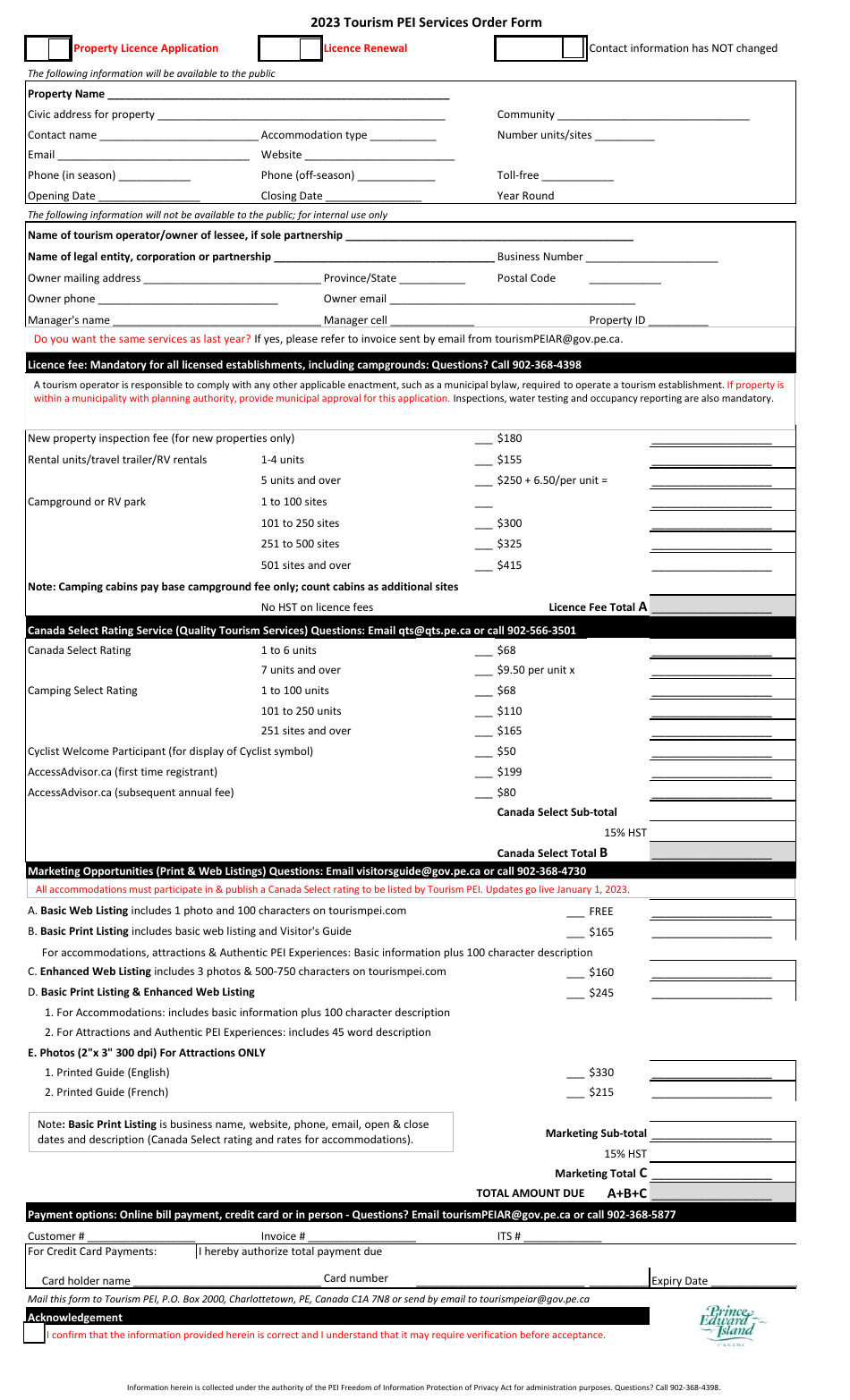2023 Prince Edward Island Canada Tourism Pei Services Order Form - Fill