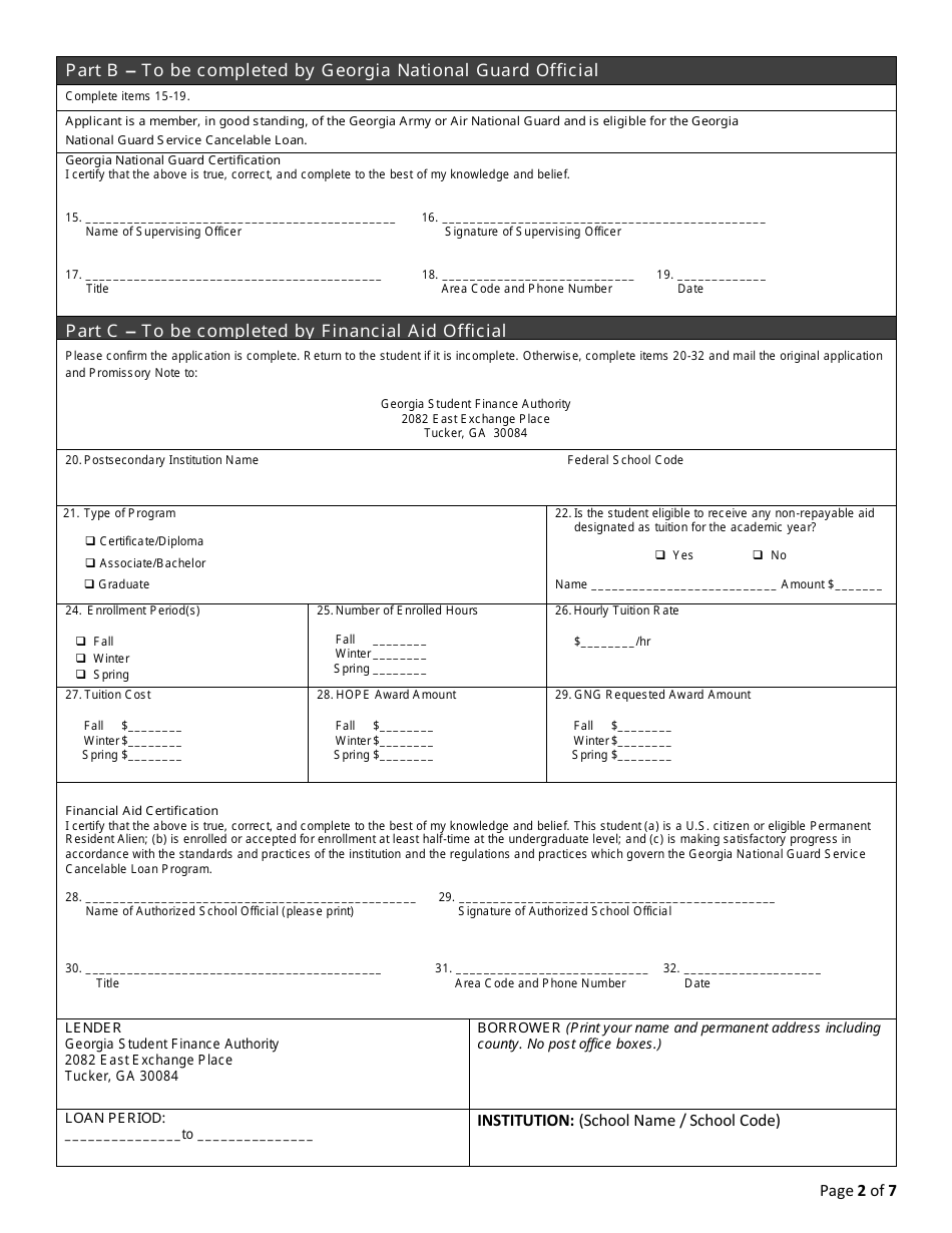 Georgia National Guard Service Cancelable Loan Application and Promissory Note - Georgia (United States), Page 2