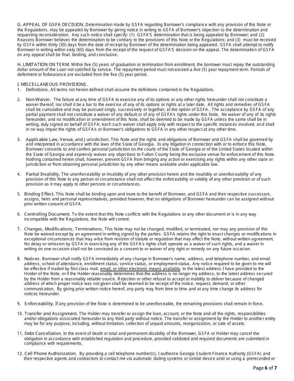 Georgia National Guard Service Cancelable Loan Application and Promissory Note - Georgia (United States), Page 6