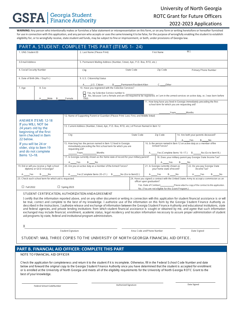 Application Form - University of North Georgia Rotc Grant for Future Officers - Georgia (United States), Page 2
