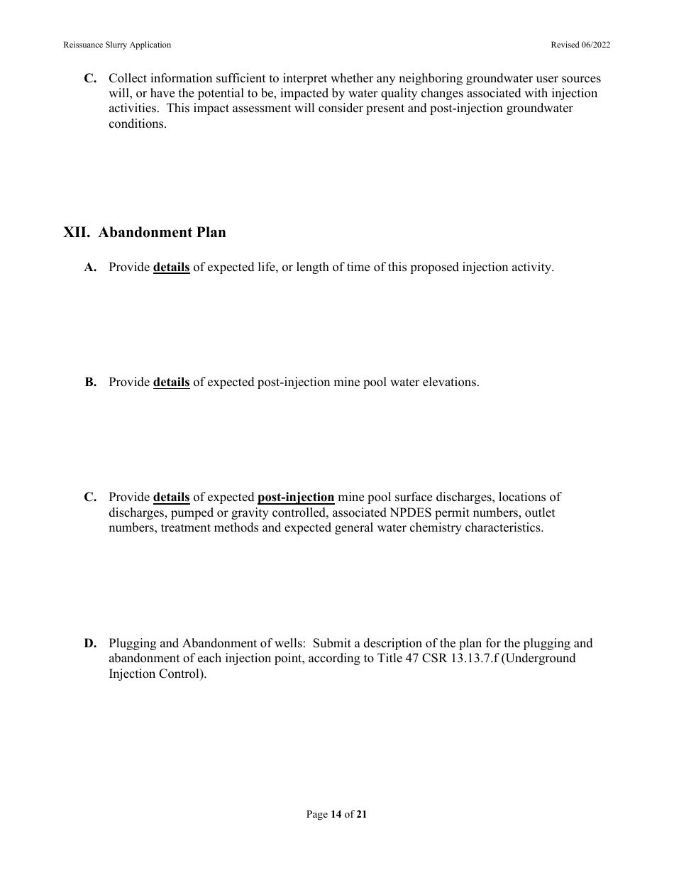 Class 5, Type 5x13 Underground Injection Control (Uic) Reissuance Application for Coal Mines Slurry Injection - West Virginia, Page 14