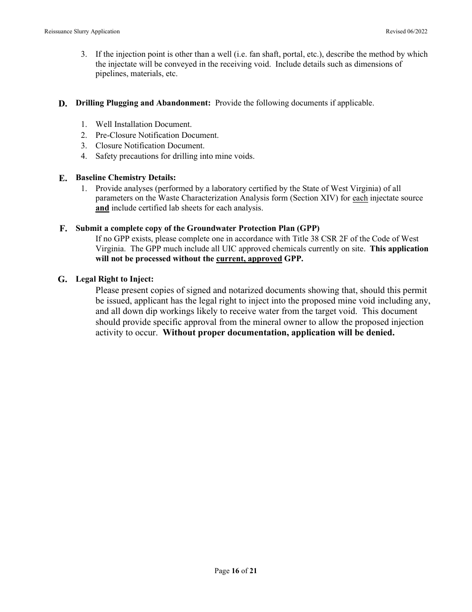 Class 5, Type 5x13 Underground Injection Control (Uic) Reissuance Application for Coal Mines Slurry Injection - West Virginia, Page 16