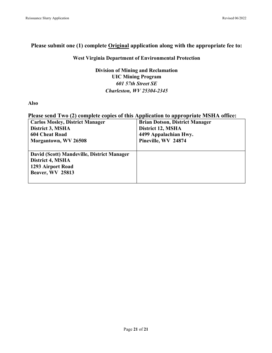 Class 5, Type 5x13 Underground Injection Control (Uic) Reissuance Application for Coal Mines Slurry Injection - West Virginia, Page 21