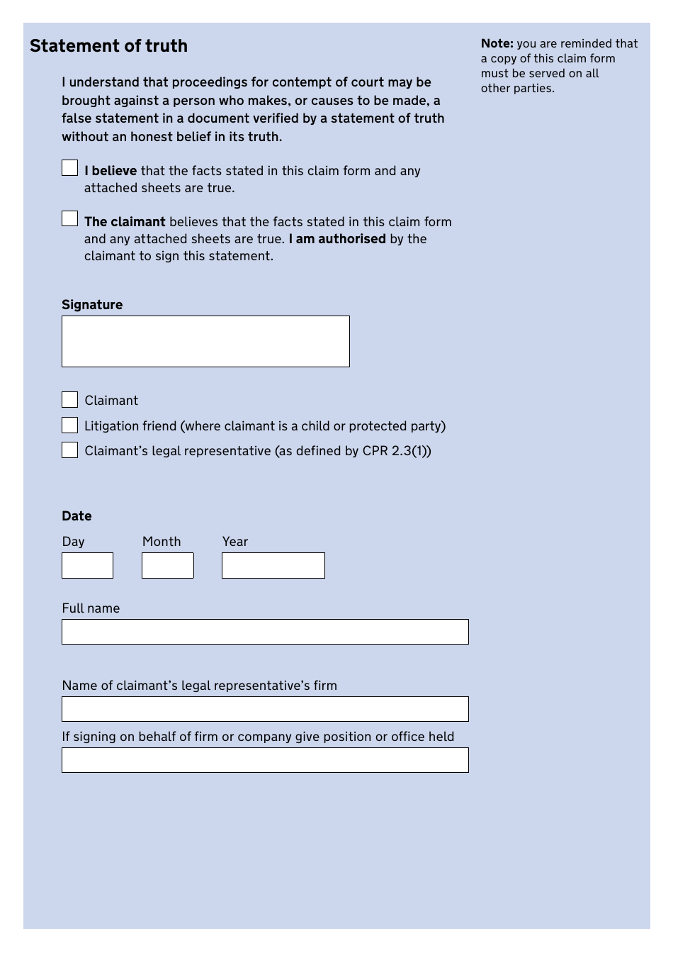 Form N1 Claim Form (Cpr Part 7) - United Kingdom, Page 4