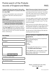 Form PA1S Postal Search of the Probate Records of England and Wales - United Kingdom