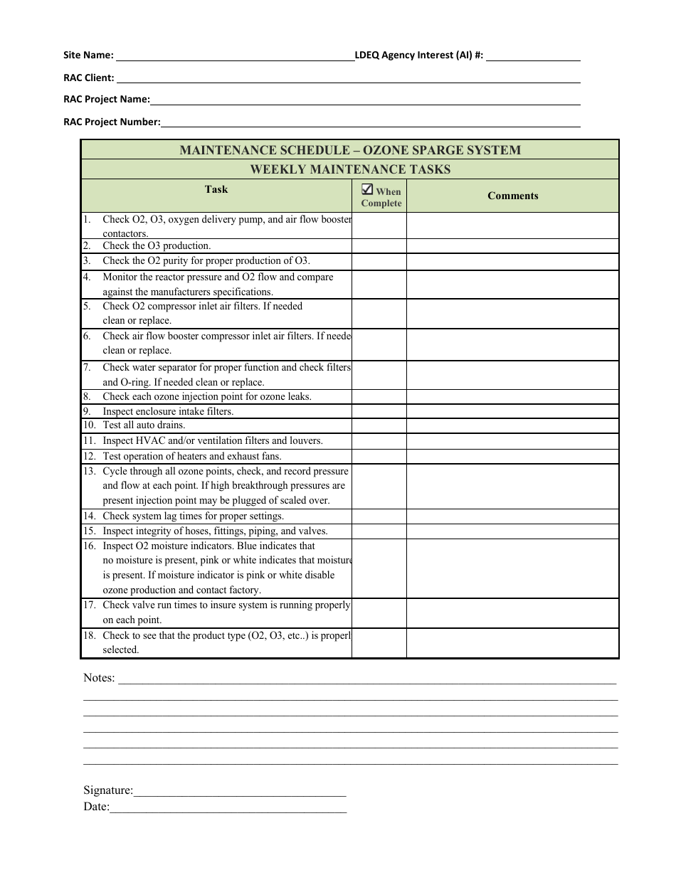 Operation and Maintenance Log Forms - Louisiana, Page 10