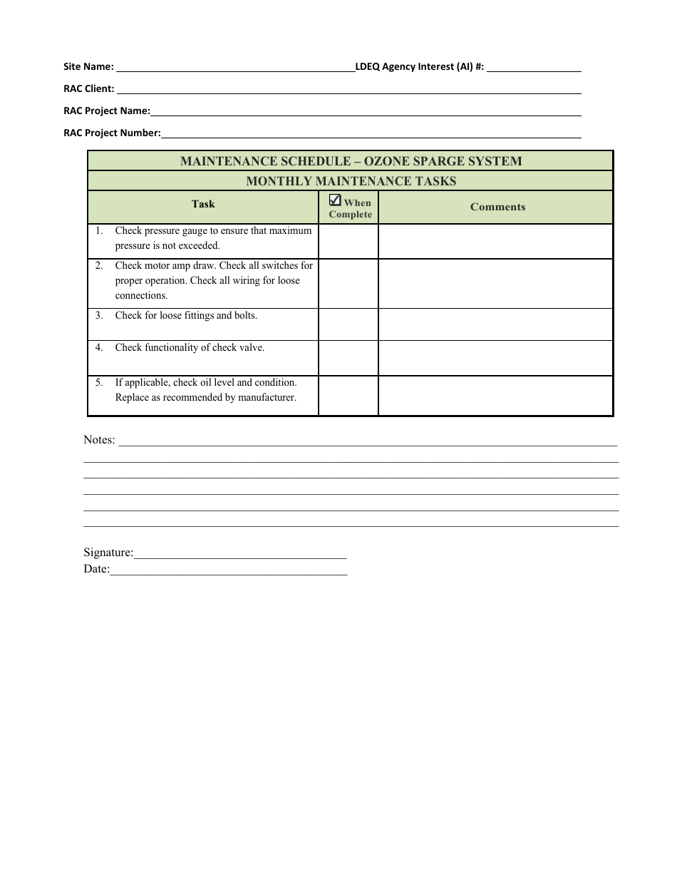 Operation and Maintenance Log Forms - Louisiana, Page 11