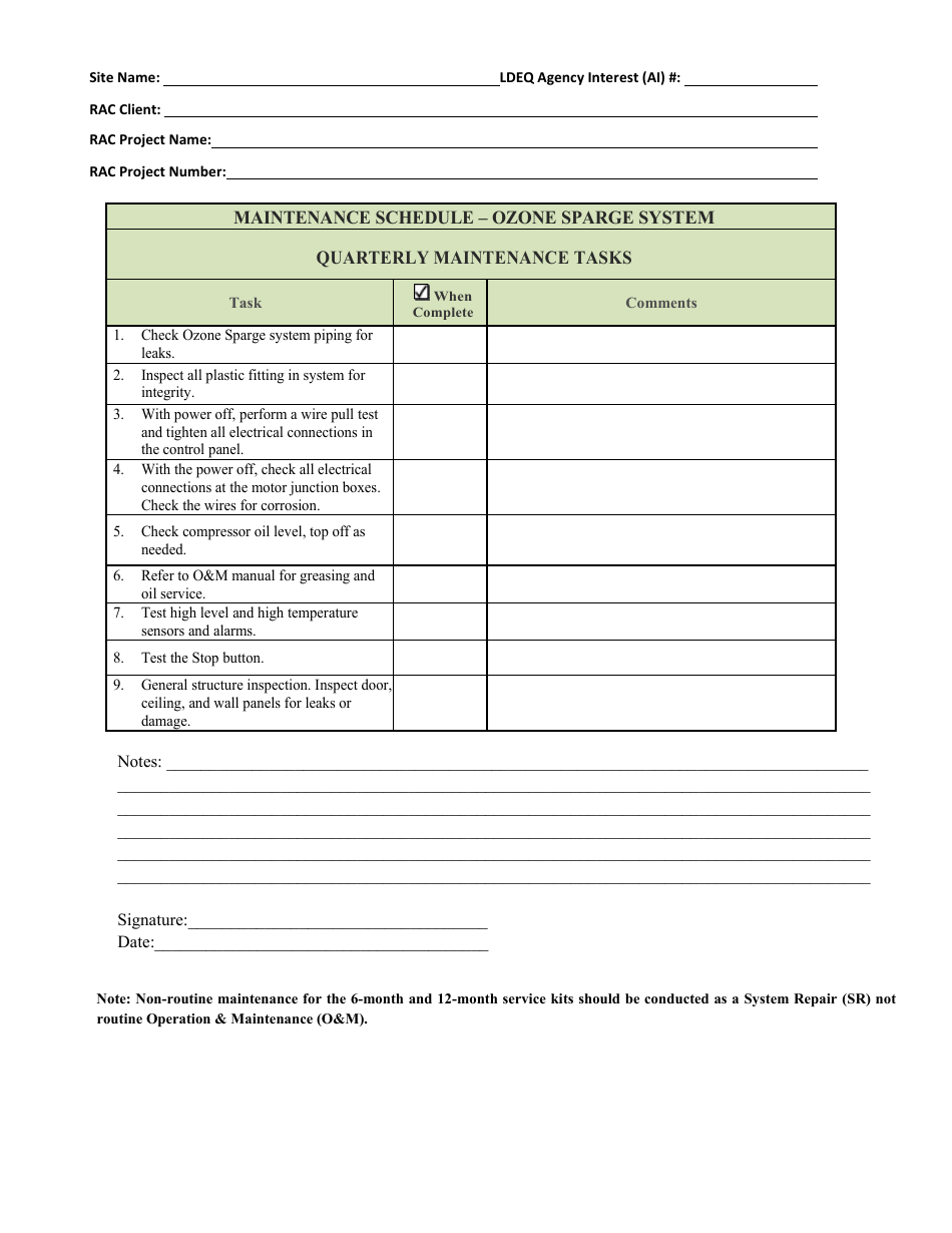 Operation and Maintenance Log Forms - Louisiana, Page 12