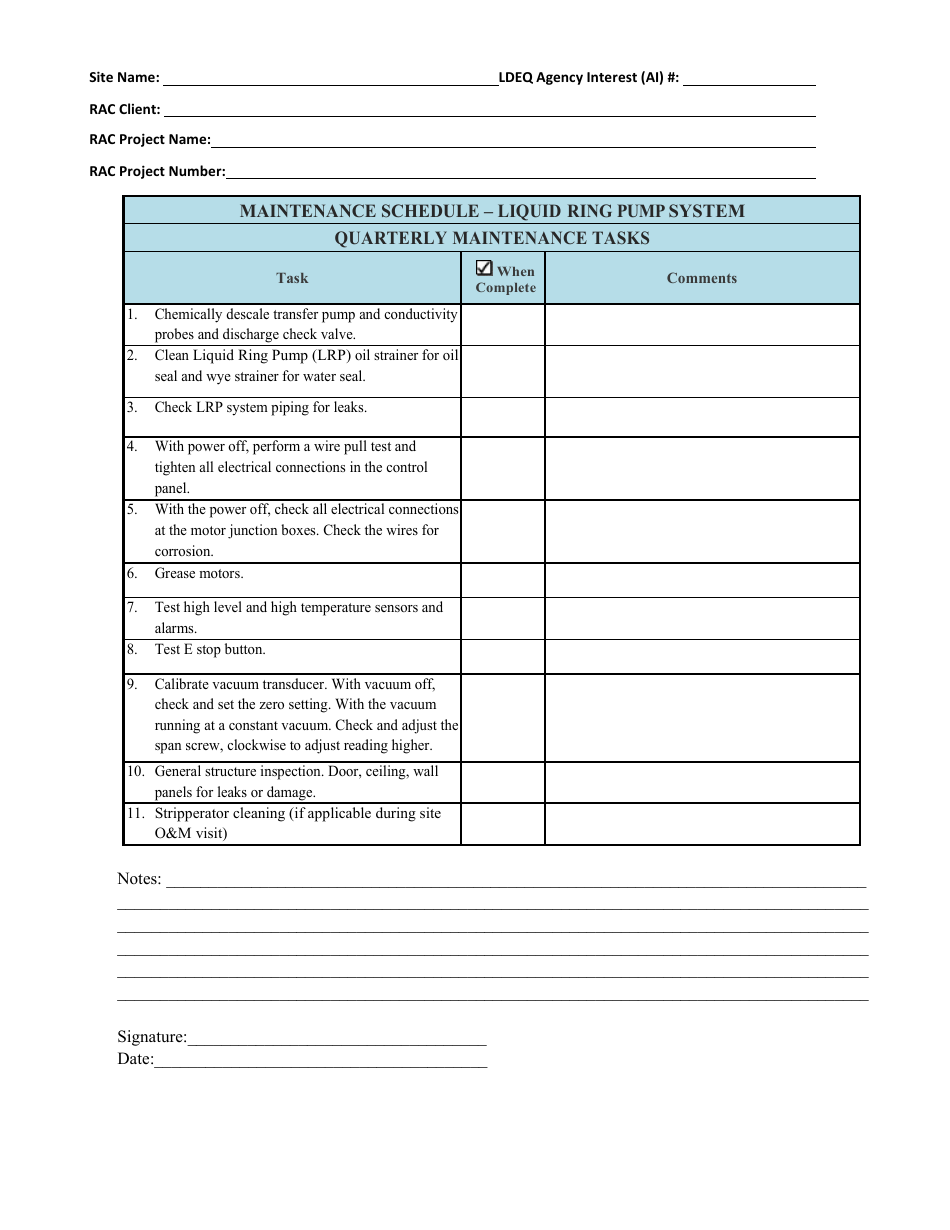 Operation and Maintenance Log Forms - Louisiana, Page 3