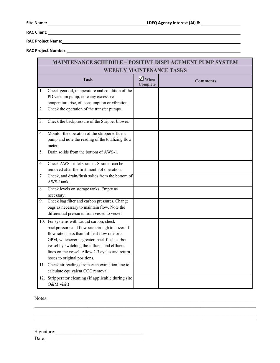 Operation and Maintenance Log Forms - Louisiana, Page 4