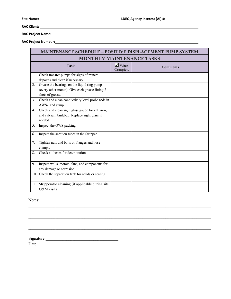 Operation and Maintenance Log Forms - Louisiana, Page 5
