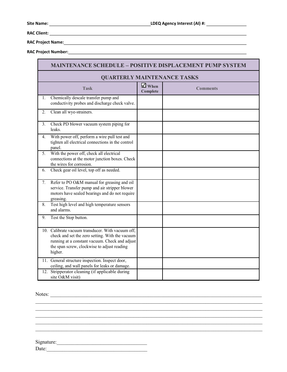 Operation and Maintenance Log Forms - Louisiana, Page 6