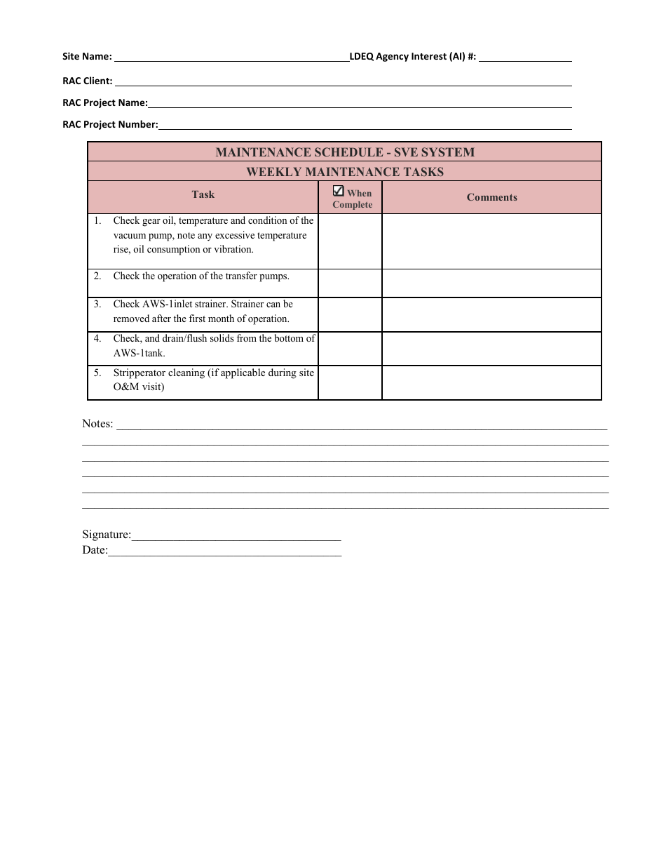 Operation and Maintenance Log Forms - Louisiana, Page 7