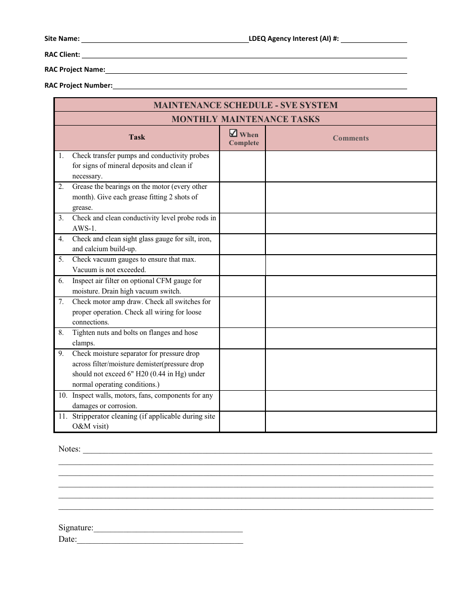 Operation and Maintenance Log Forms - Louisiana, Page 8