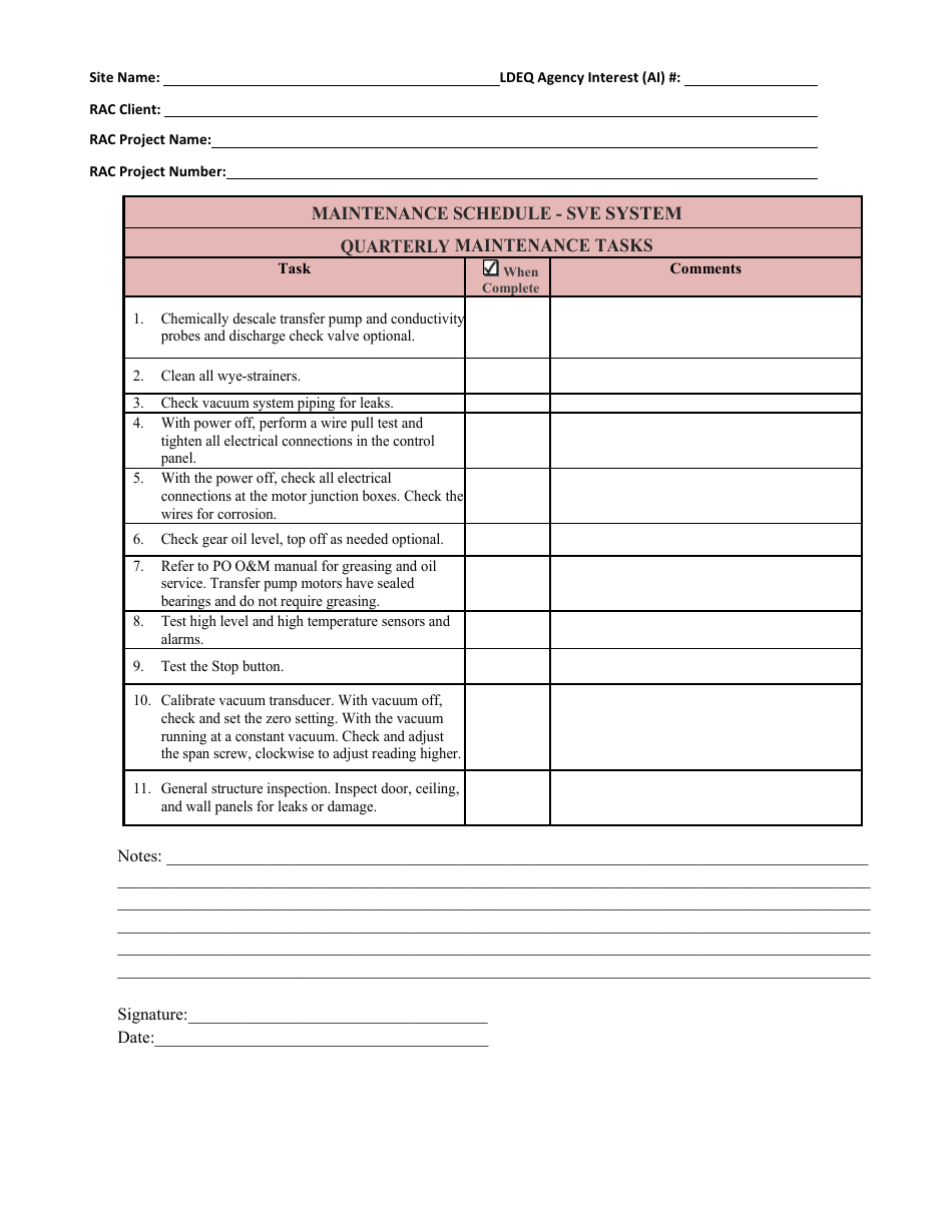 Operation and Maintenance Log Forms - Louisiana, Page 9