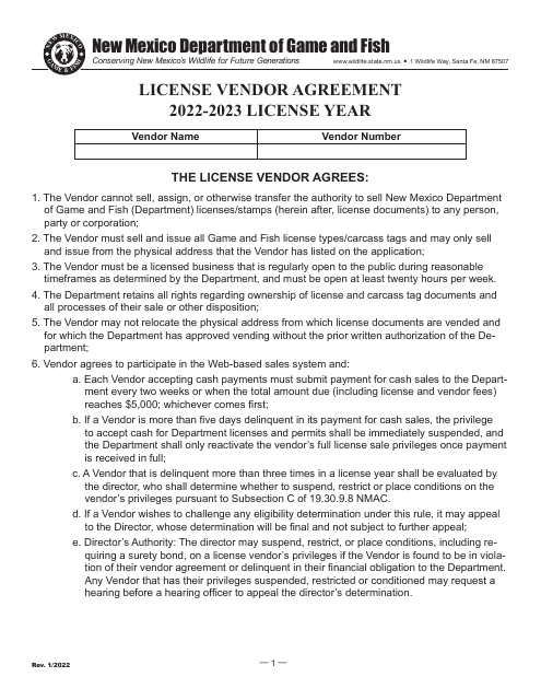 License Vendor Agreement - New Mexico, 2023