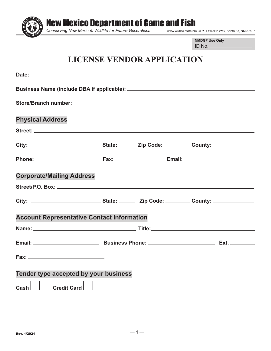 License Vendor Application - New Mexico, Page 1