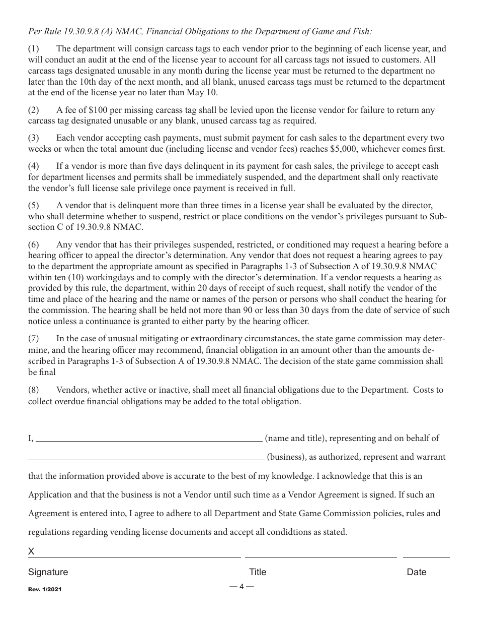 License Vendor Application - New Mexico, Page 4