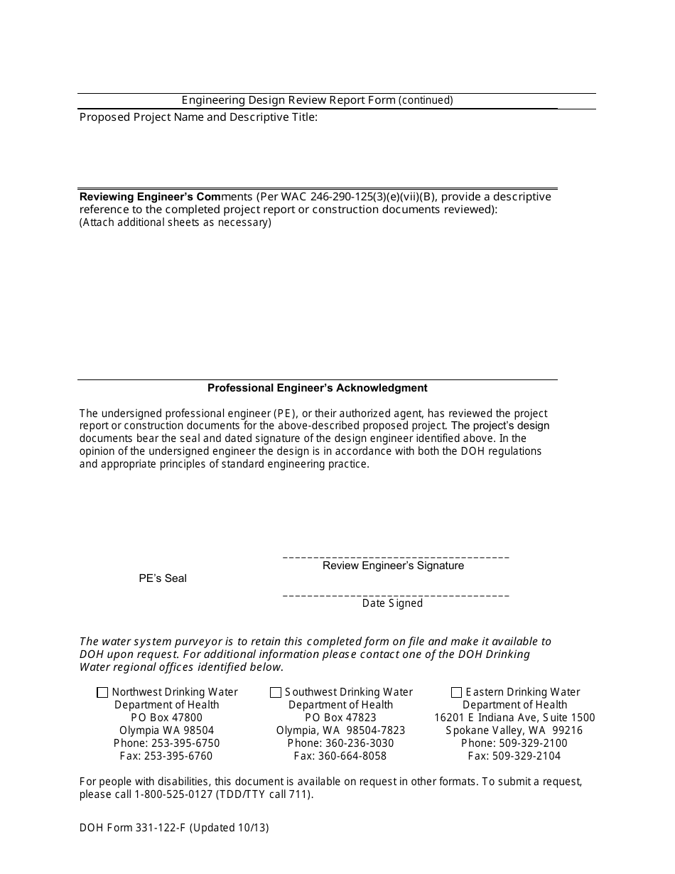DOH Form 331-122-F Engineering Design Review Report (For Distribution-Related Project Submittal Exceptions) - Washington, Page 2