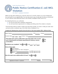 Document preview: DOH Form 331-264 Public Notice Certification E. Coli-Mcl Violation - Washington