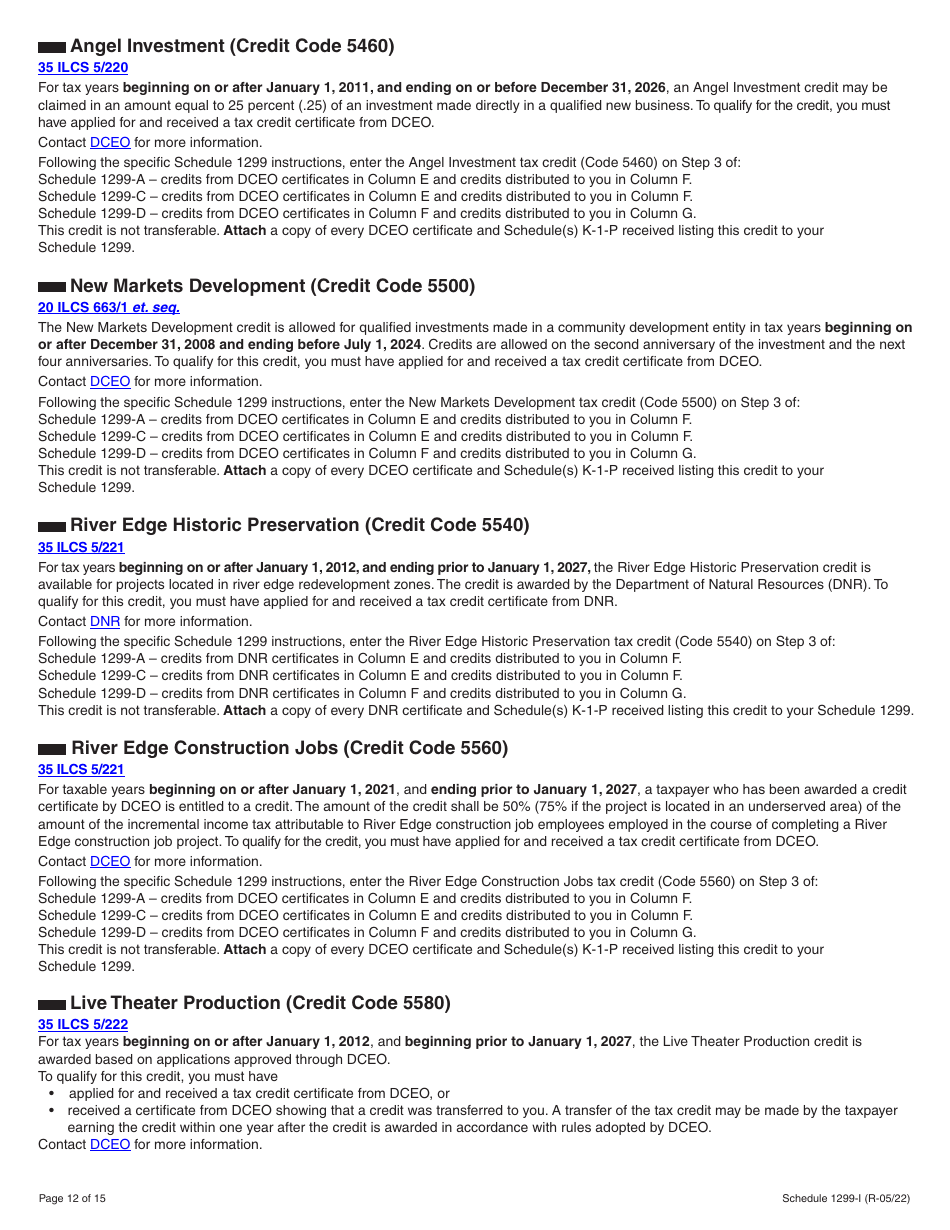 Schedule 1299-I Income Tax Credits Information and Worksheets - Illinois, Page 12
