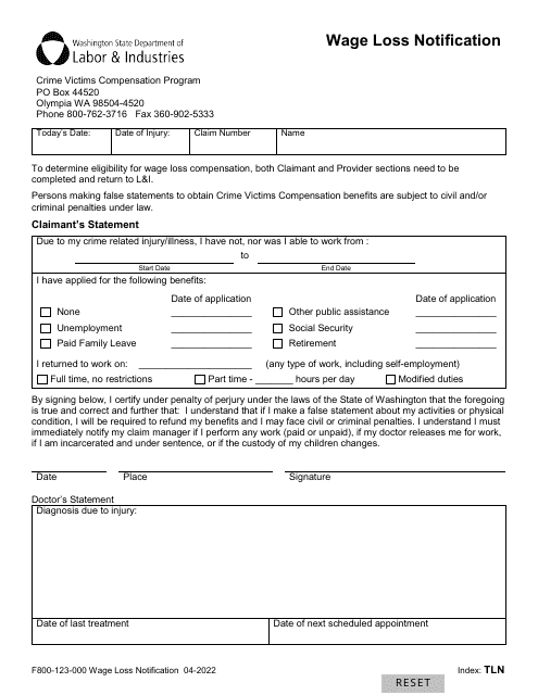 Form F800-123-000 Wage Loss Notification - Washington