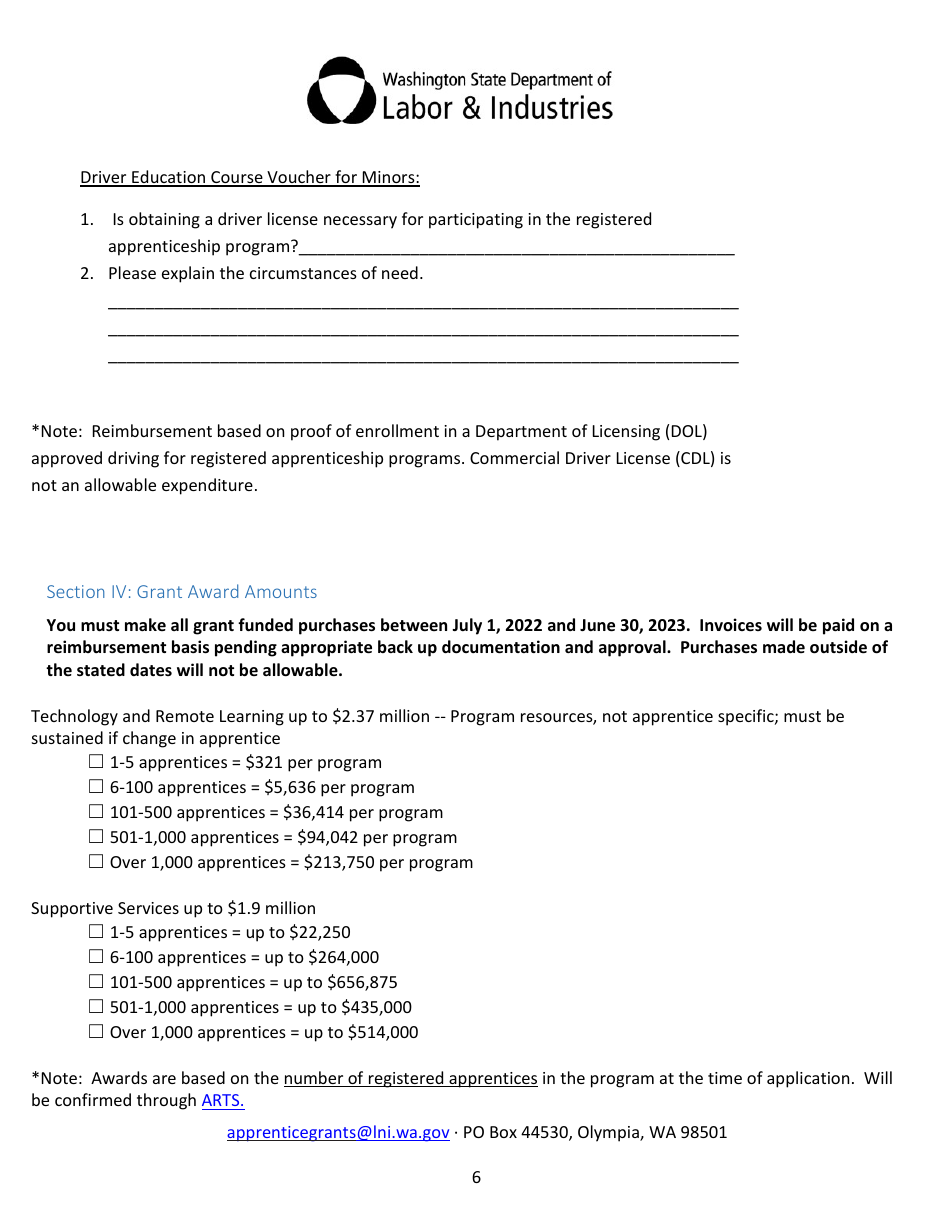 Apprenticeship State Grant Application - Washington, Page 6
