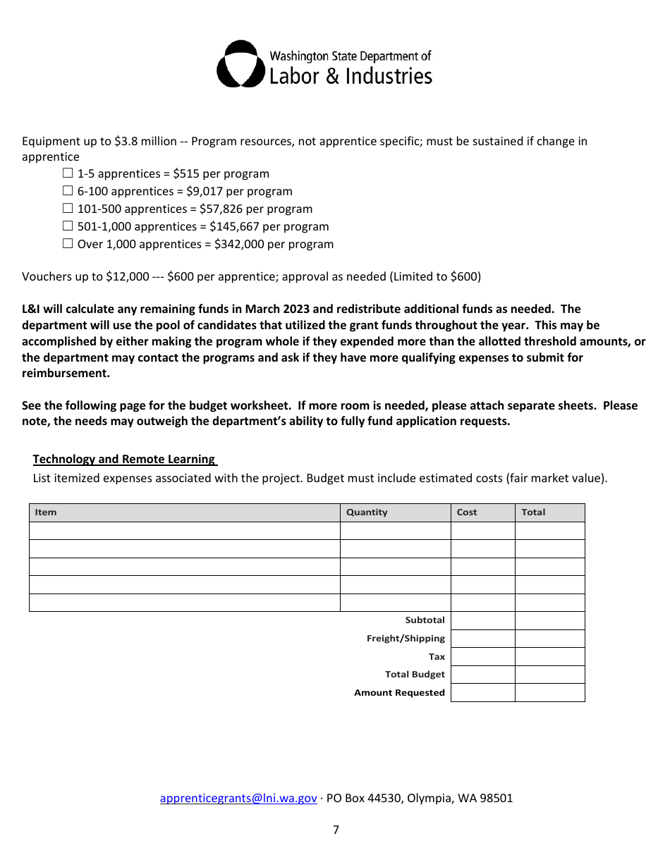 Apprenticeship State Grant Application - Washington, Page 7