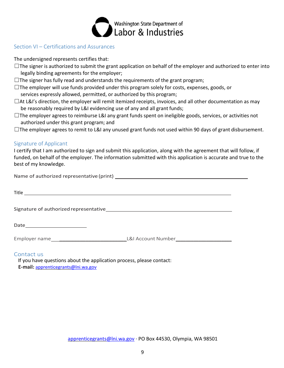 Apprenticeship State Grant Application - Washington, Page 9