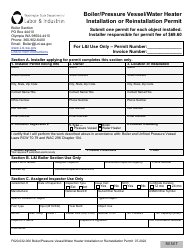Form F620-032-000 Boiler/Pressure Vessel/Water Heater Installation or Reinstallation Permit - Washington