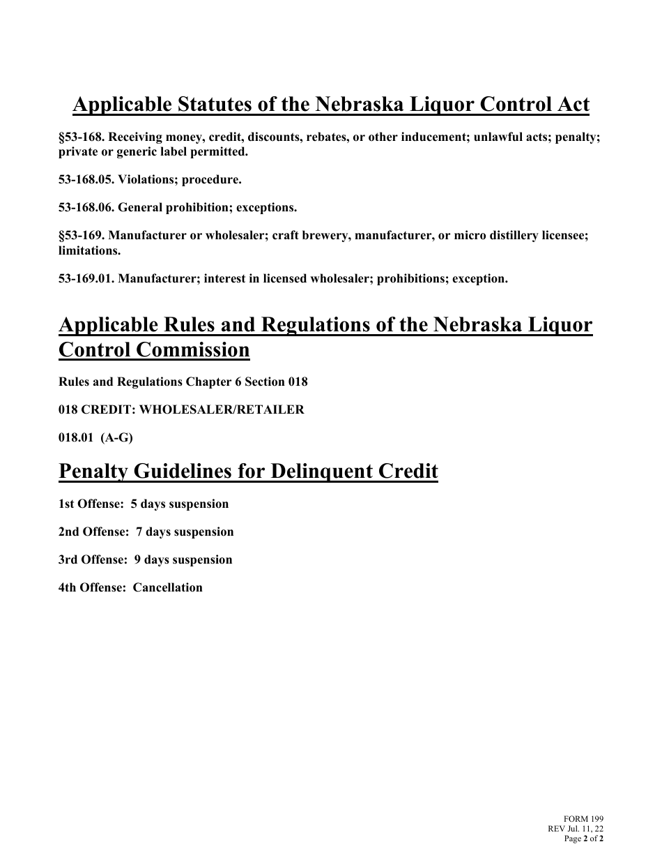 Form 199 Wholesaler Deliquent Credit Reporting Form - Nebraska, Page 2