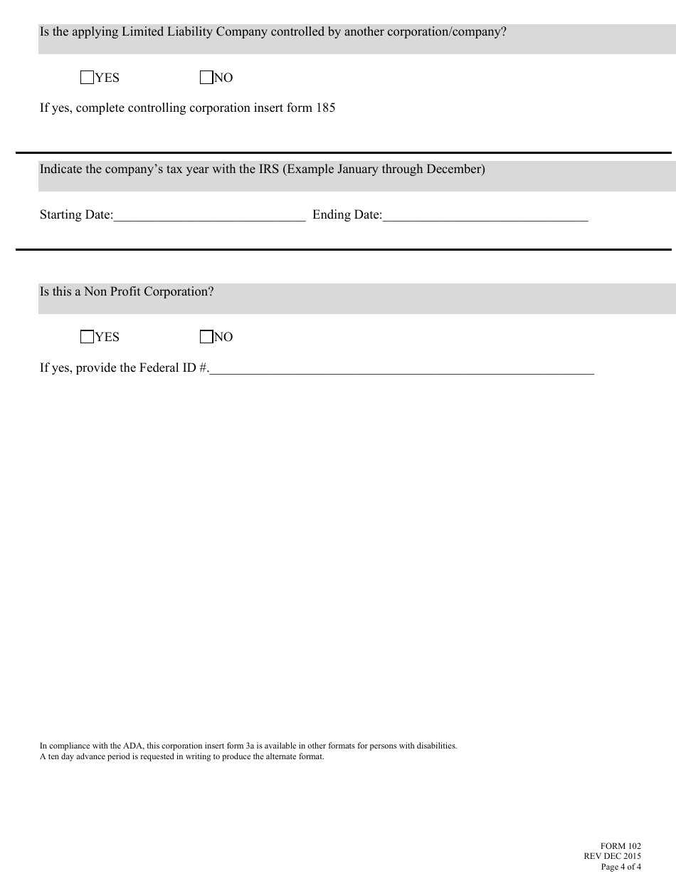 Form 102 (3B) Application for Liquor License Limited Liability Company (LLC) - Nebraska, Page 4