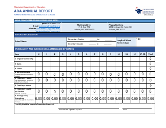 Document preview: Form MT-9 Ada Annual Report for Non-public and Special State Schools - Mississippi