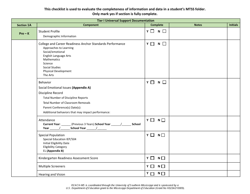 Multi-Tiered System of Supports Documentation Checklist - Reach-Ms - Mississippi, Page 2