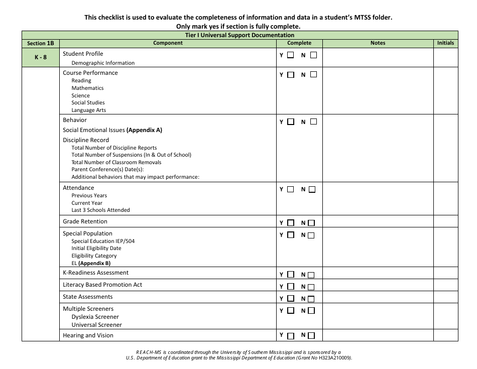 Multi-Tiered System of Supports Documentation Checklist - Reach-Ms - Mississippi, Page 3