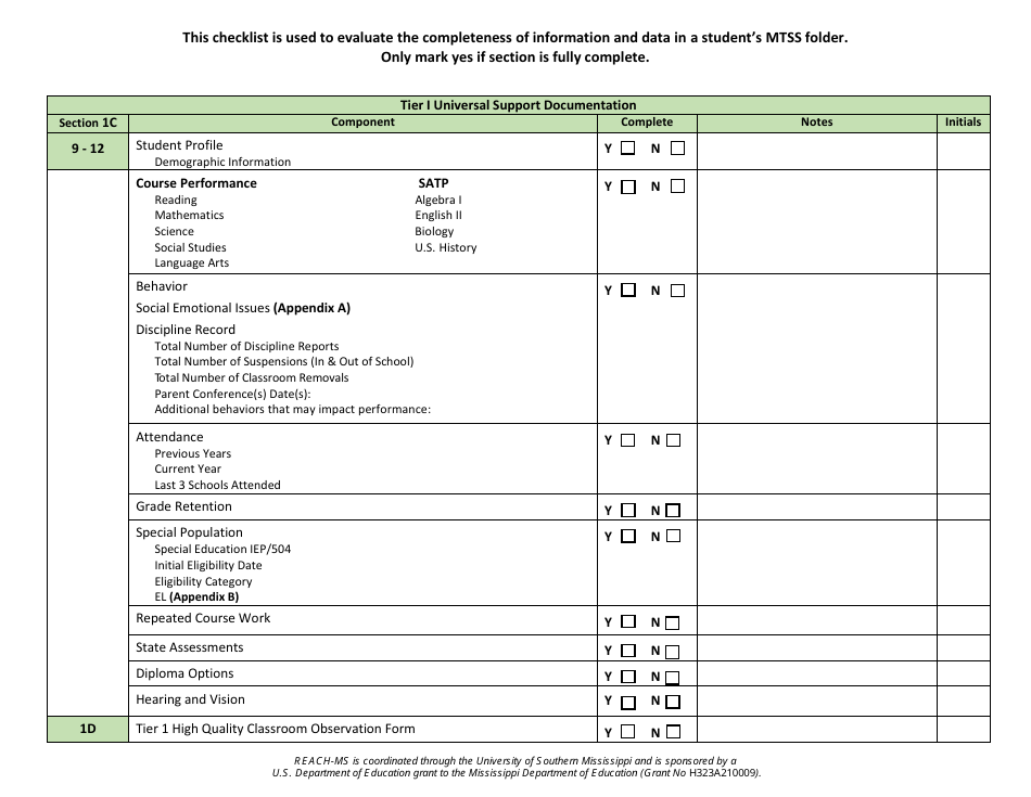 Multi-Tiered System of Supports Documentation Checklist - Reach-Ms - Mississippi, Page 4