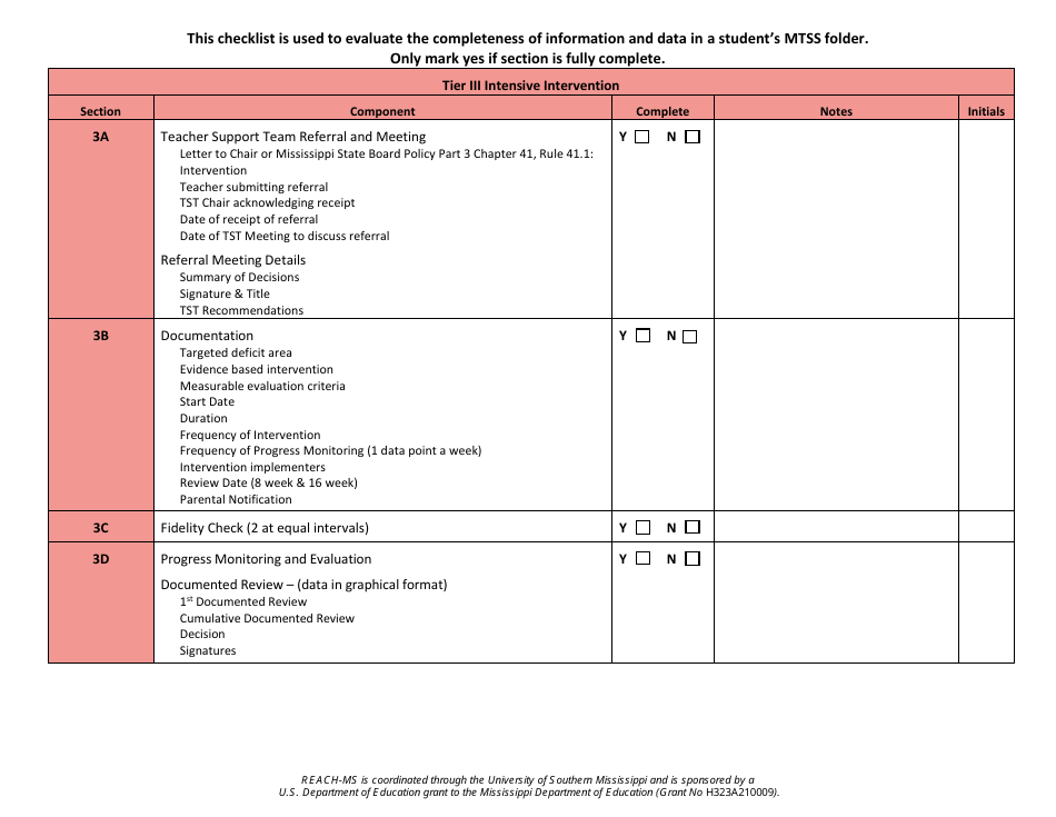 Multi-Tiered System of Supports Documentation Checklist - Reach-Ms - Mississippi, Page 6