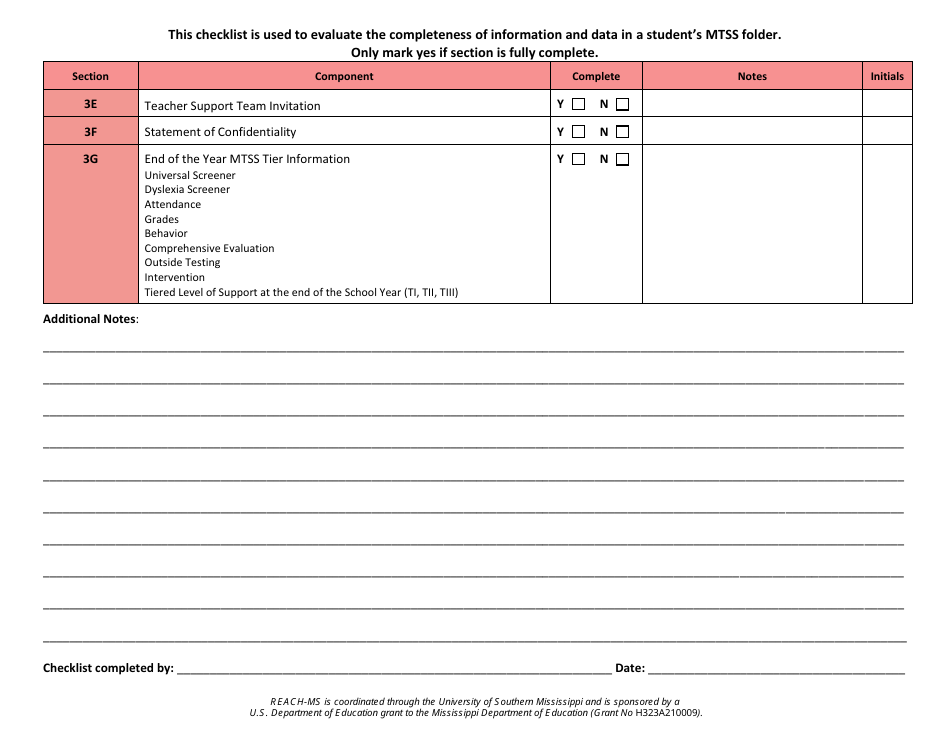 Multi-Tiered System of Supports Documentation Checklist - Reach-Ms - Mississippi, Page 7