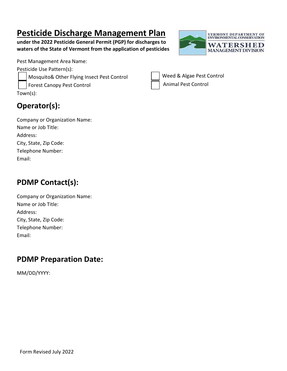Pesticide Discharge Management Plan - Vermont, Page 1