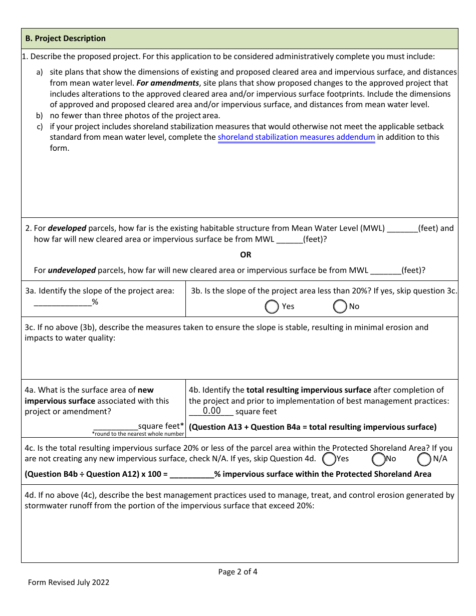 Shoreland Protection Permit Application - Vermont, Page 2