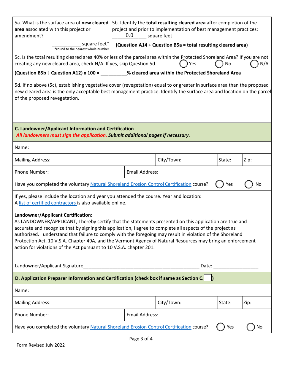 Shoreland Protection Permit Application - Vermont, Page 3
