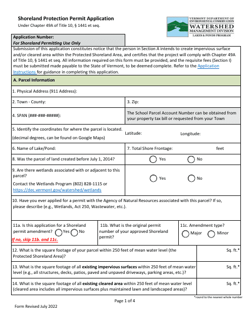 Shoreland Protection Permit Application - Vermont Download Pdf