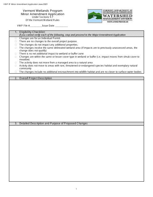 Minor Amendment Application - Vermont Wetlands Program - Vermont Download Pdf