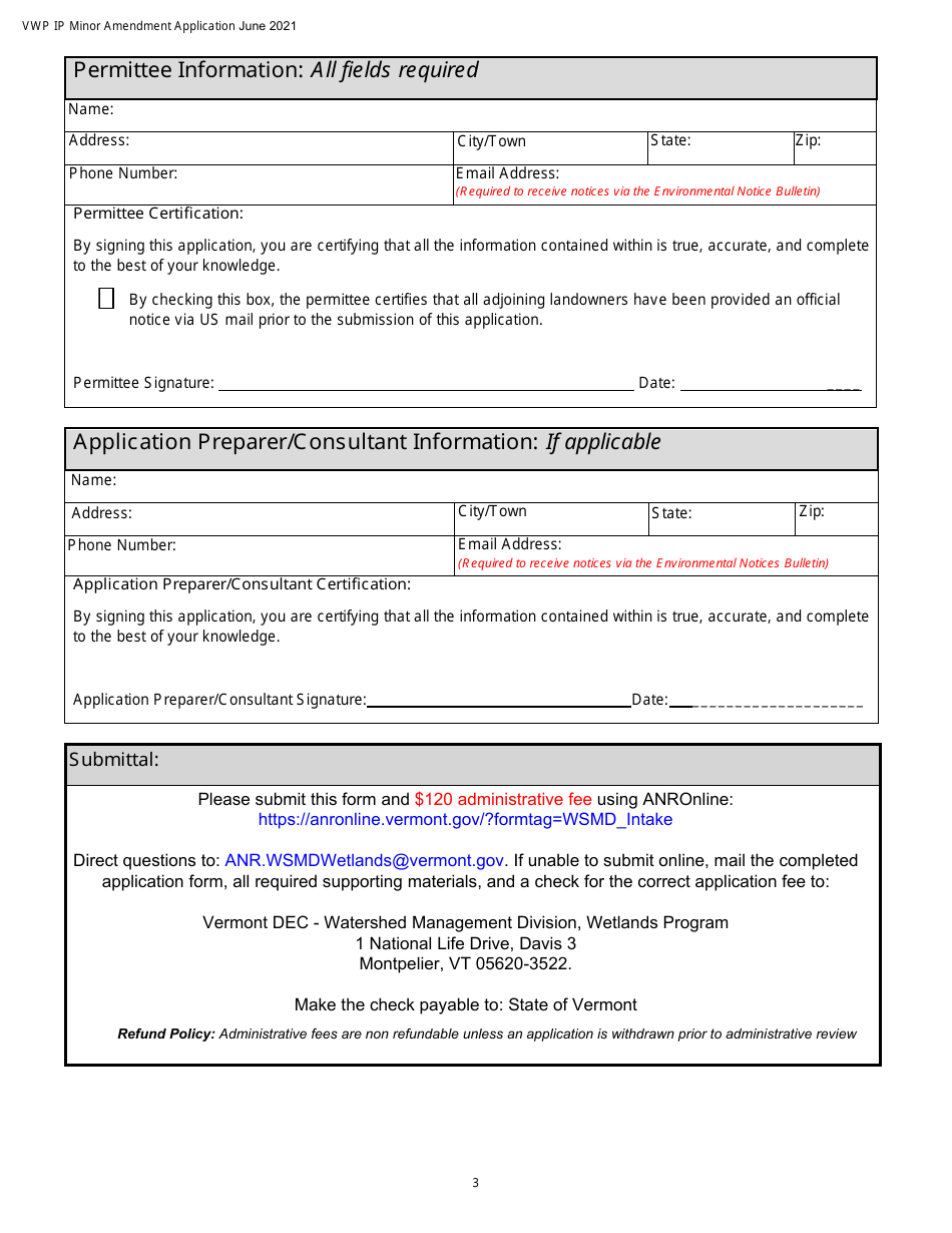 Minor Amendment Application - Vermont Wetlands Program - Vermont, Page 3