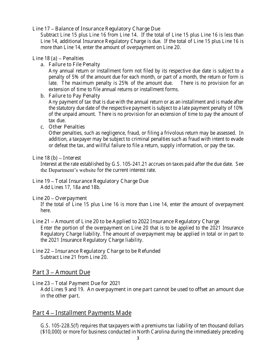 Instructions for Form IB-43 Gross Premiums Tax Return - Self-insured Workers Compensation Corporation - North Carolina, Page 3