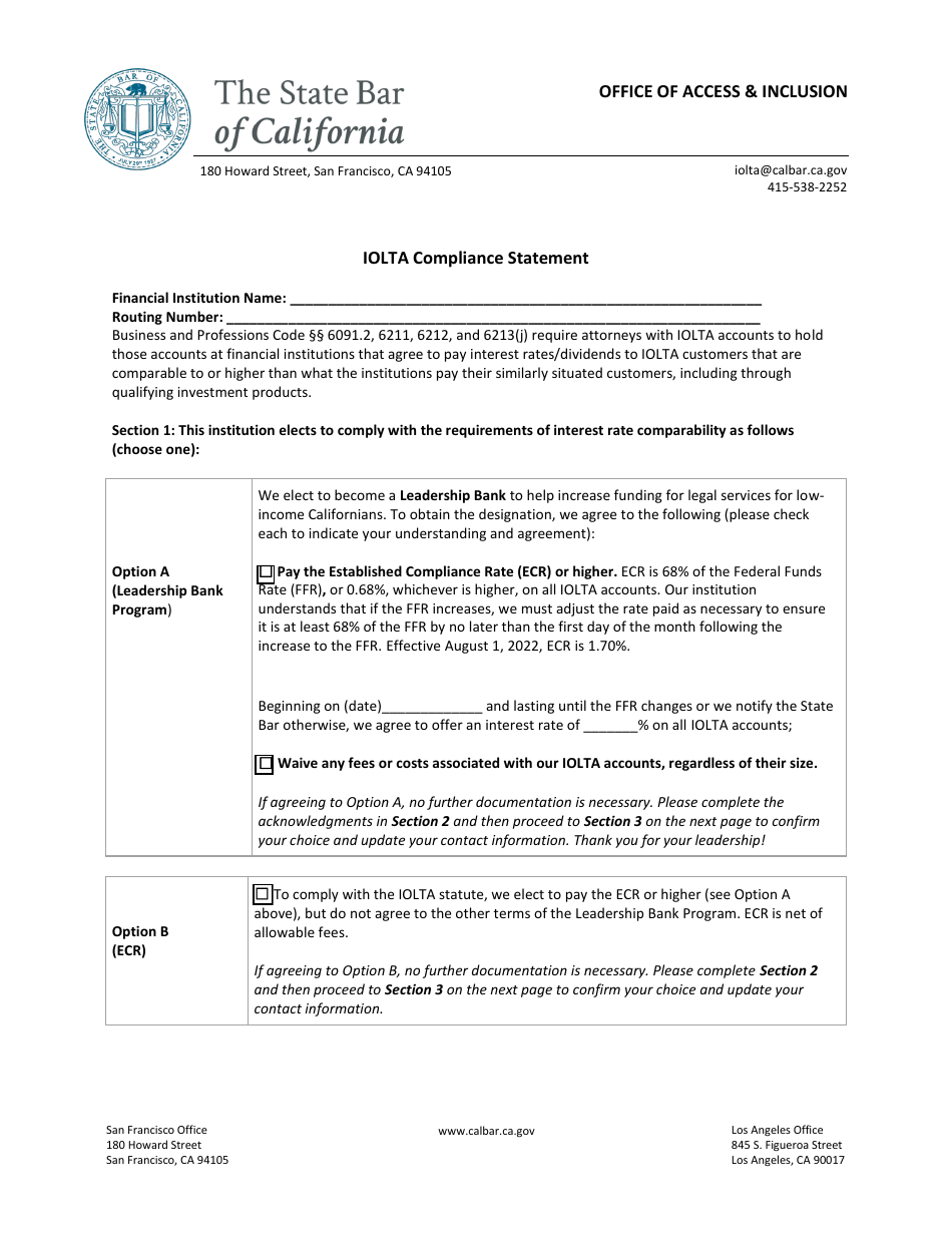 Iolta Compliance Statement - California, Page 1