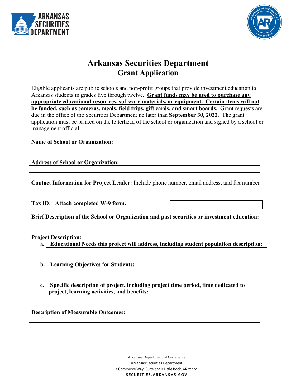 Grant Application - Arkansas, Page 1