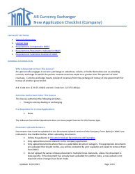 Document preview: Ar Currency Exchanger New Application Checklist (Company) - Arkansas