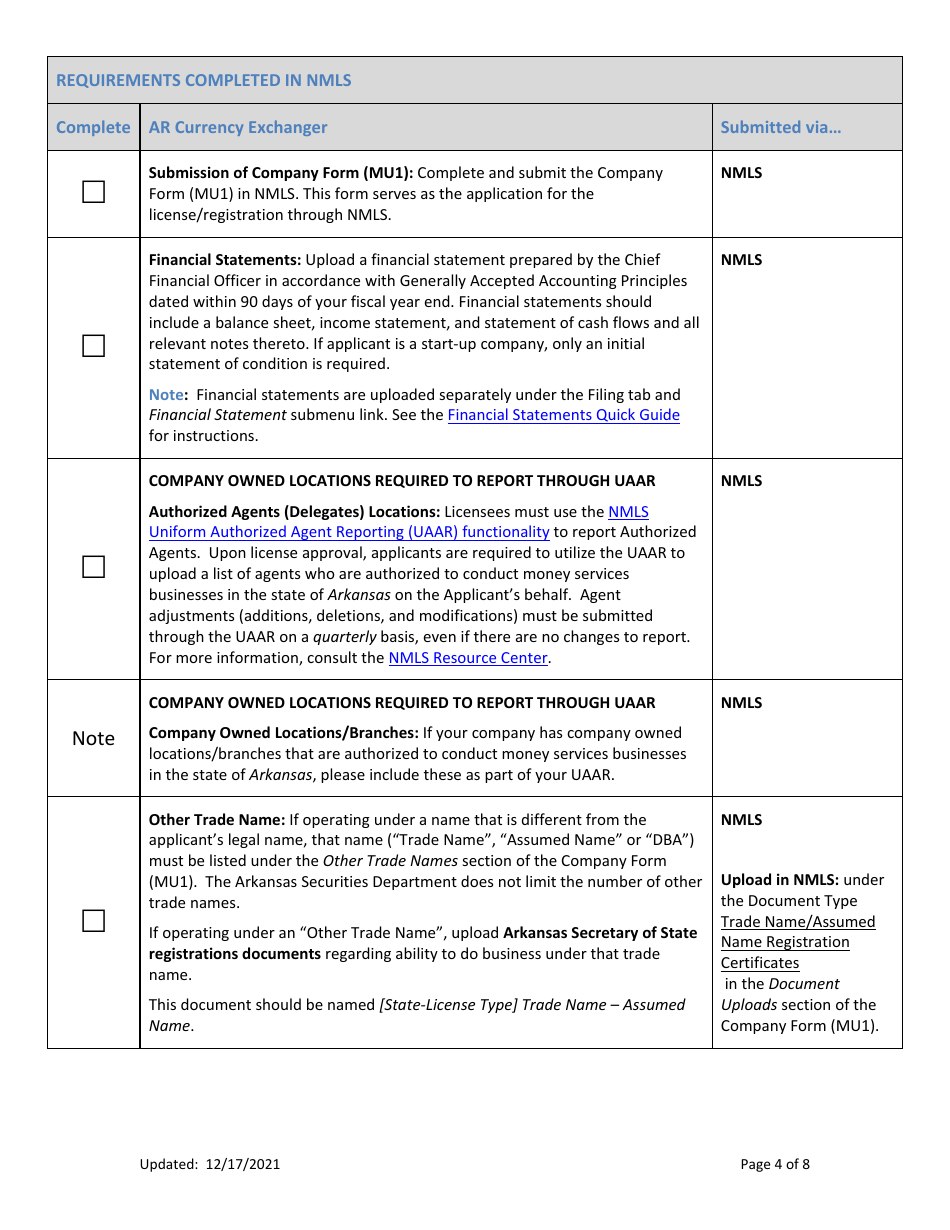 Ar Currency Exchanger New Application Checklist (Company) - Arkansas, Page 4